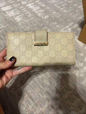 Gucci Cream GG Continental Wallet with Gold-Tone Accent
